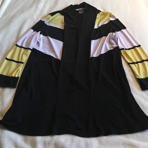 Allison Daley black, yellow, and white lightweight open front cardigan